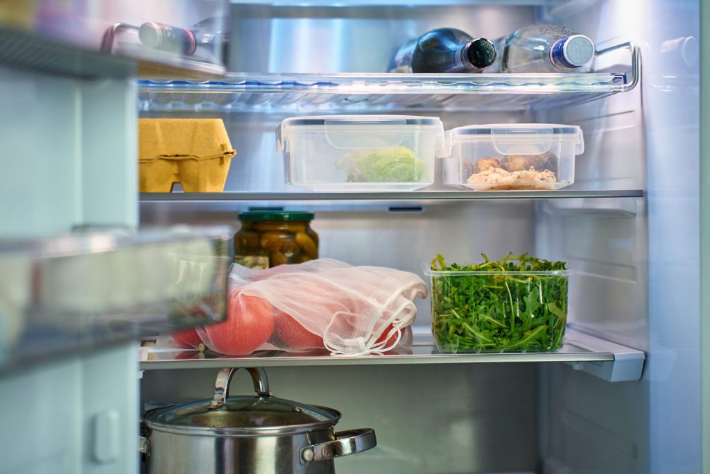 Fresh food inside a refrigerator.