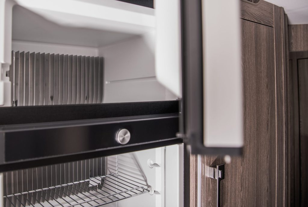 Interior of a modern empty refrigerator.
