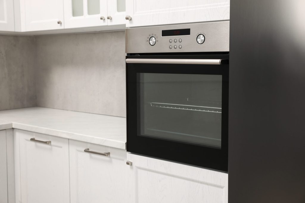 Modern built in silver oven.