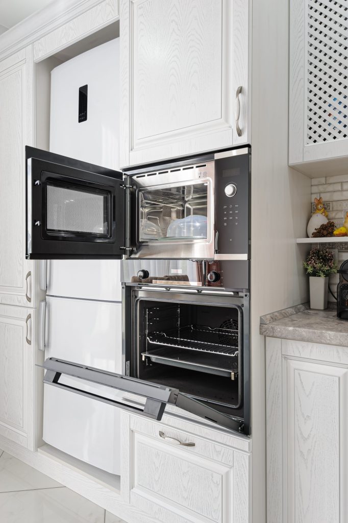 Modern kitchen appliance detail shot microwave.