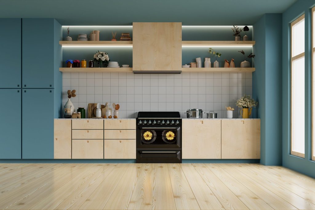 An oven in a modern style kitchen interior design.